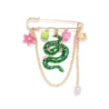 Trendy snake enamel brooch with hanging chains pearls and cute floral charms for women fashion style - Letter A