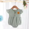 Bébé fille été coton grenouillère manches courtes marguerite nouveau-né body bébé - 66cm / Vert clair