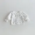 Infant baby white long sleeve blouse with delicate ruffles and cute bubble sleeves detail. - 66cm / Tops