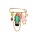 Detailed close-up of a cute cactus ladybug enamel brooch pin with lovely charms and tassels. - Painted Cactus Beetle Multi-Element Style (A)