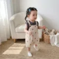 Toddler summer overall romper two-piece set, cute burger print sleeveless baby outfit. - 73cm / Set