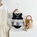 Baby girls summer sleeveless romper with cute bow and polka dot mesh tutu ruffles. - 66cm / Black