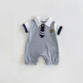 Cute baby short sleeve polo romper for summer infant preppy style adorable bodysuit clothing. - 66cm / Gray