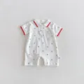 Baby boy short sleeve polo romper with anchor print and red trim infant summer clothes - 66cm