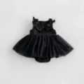 Infant baby girl black mesh romper dress with cute bow tulle princess dress summer wear - 66cm / Black