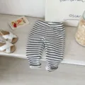 Toddler baby girls black and white striped ribbed casual leggings comfortable cotton pants - 66cm / Black