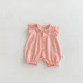 Bellissima tutina estiva per neonata con ricamo di ciliegie, volant e tessuto in cotone. - 90cm / Rosa