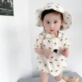 Baby summer cute cherry print romper and matching sun hat set infant toddler girl clothes set - Cherry (With Hat) / 80cm