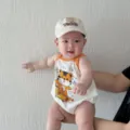 Neonato estate carino cartone animato tutina senza maniche dettaglio, tutina traspirante per bimbo. - 66cm