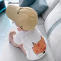 Cute infant baby short sleeve romper set with khaki baseball cap, comfortable summer clothing. - Little Fox