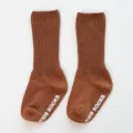 Baby herfst winter effen bruine middelhoge sokken met antislip letters voor peuters - Eén maat / Bruin