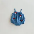 Romper pour bébé en coton bleu avec de jolies décorations de champignons rouges 3D été. - 66cm / Bleu