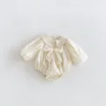 Adorable barboteuse à manches longues pour bébé fille avec col poupée en dentelle et nœud. - 66cm / Abricot