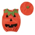Cute baby Halloween pumpkin sleeveless romper with matching hat, soft infant costume set. - 110cm / Orange
