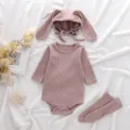 Adorable ensemble grenouillère oreilles de lapin pour bébé avec chapeau et chaussettes assortis. - 66cm / Kaki