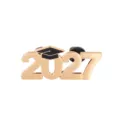 2027 Graduation Season Gold Metal Brooch Pin with Black Mortarboard Cap Variant Style - Number Doctoral Cap