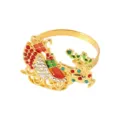 Christmas gold reindeer and sleigh napkin ring with colorful rhinestones for table decor sku - Z1368--2 (Reindeer Sleigh)