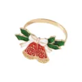Christmas napkin ring gold metal alloy holiday table decor red bell white bow green holly - Z1368-4 (Double Bells)