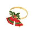 Christmas Bell Napkin Ring Gold Metal Red Green Enamel Holiday Table Decor Variant - Z1368-5 (Bells and Holly)