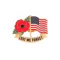 Fashion Lest We Forget poppy flower and US flag brooch metal enamel lapel pin commemorative badge - C3600-1