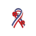Remembrance Poppy Ribbon Lapel Pin US Flag Red White Blue Veterans Memorial Badge - C3600-3