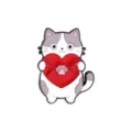 Simpatico gatto cartone animato spilla smaltata in lega badge regalo San Valentino accessorio - C3579-4 (Gatto Bianco con Fiore Rosso)
