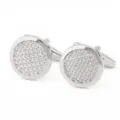 Zilverkleurige metalen ronde manchetknoppen met geweven patroon voor heren overhemd - B1478