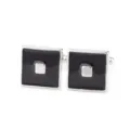 Classic square enamel cufflinks for men with sleek silver frame and stylish center detail. - Black Silver Square Style (B1255)