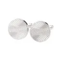 Silver tone round textured metal cufflinks for men, classic French design business wear. - Silver Engraved Round Disc Style (B1256)