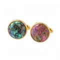 Boutons de manchette ronds en cuivre avec nacres colorées pour chemise d'affaires - P1171-1 (Vert-Violet Irisé)