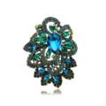 Vintage blue crystal rhinestone brooch elegant metal pin fashion coat accessories women - Green