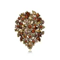Vintage crystal rhinestone flower brooch pin for women antique gold statement coat decor - Coffee