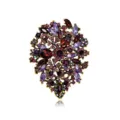 Vintage crystal brooch, purple and red rhinestone cluster in antique gold tone accessory - Purple