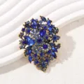 Vintage blue crystal brooch for women, elegant rhinestone corsage pin for coat suit. - Blue