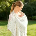 Printed cotton nursing cover with double gauze, breathable baby stroller blanket for moms. - Eyelash Flower with Wooden Ring