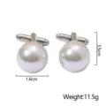 Classic pearl cufflinks for men and women french dress shirts with metal base and white pearl. - Style B1440 / Silver