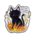 Cool black cat enamel pin with sunglasses and flames, funny metal badge for clothes, jacket decor. - Black Cat Style (C3502-2)