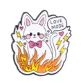 Cute white cat enamel pin with fire and lightning design, stylish metal brooch for clothes. - White Cat Style (C3502-3)