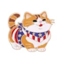 Niedliche Katzen Emaillernadel mit amerikanischer Flagge Streifen Schal, Metall Brosche. - C3500-4