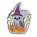 Cute witch cat owl enamel pin magic fire metal brooch Halloween clothing accessories gift - Owl Style (C3502-4)