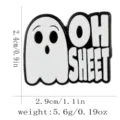 Cute ghost enamel pin with funny letter design, black and white metal badge accessory. - OH SHEET Ghost (C3425-4)