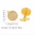 Boutons de manchette ronds dores pour hommes, bijoux elegantes en zircone cubique. - Zircone Ronde Dorée