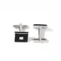 Classic silver-tone metal cufflinks with black enamel and a square center detail. - Square Black Face Style (B1255) / Silver
