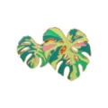 Tropical plant monstera enamel brooch pin, colorful leaf alloy badge accessory for clothes. - Layered Double Monstera Style (C3554-3)
