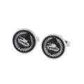Boutons de manchette rétro en métal argenté et noir avec motif de char pour hommes. - Style Motif Char d'Assaut Feuille de Laurier (P1170-3)
