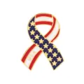 American flag ribbon enamel pin brooch with stars and USA text alloy lapel accessory. - USA Ribbon Style (C3559-6)