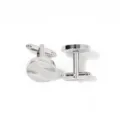 Silver-tone round cufflinks with spiral texture for men wedding business formal wear styling. - Round Spiral Style (B1256) / Silver