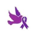 Purple awareness ribbon dove enamel brooch pin for charity support and daily wear accessories. - Peace Dove Ribbon Style (C3560-6)