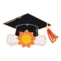 Doktorhut Brosche Metall Abzeichen mit Sonnenblumen Design, perfektes Abschlussgeschenk Accessoire. - C3537-2