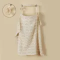 Cotton nursing cover detail view showing breathable double layer gauze and wooden ring. - Light Khaki Leaf with Wooden Ring